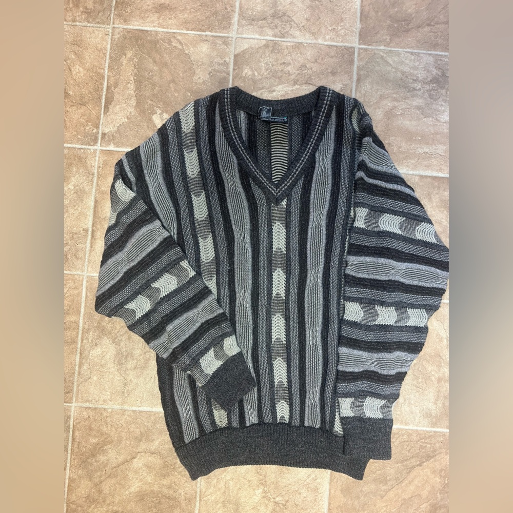 Vintage Striped Black and Gray wool sweater